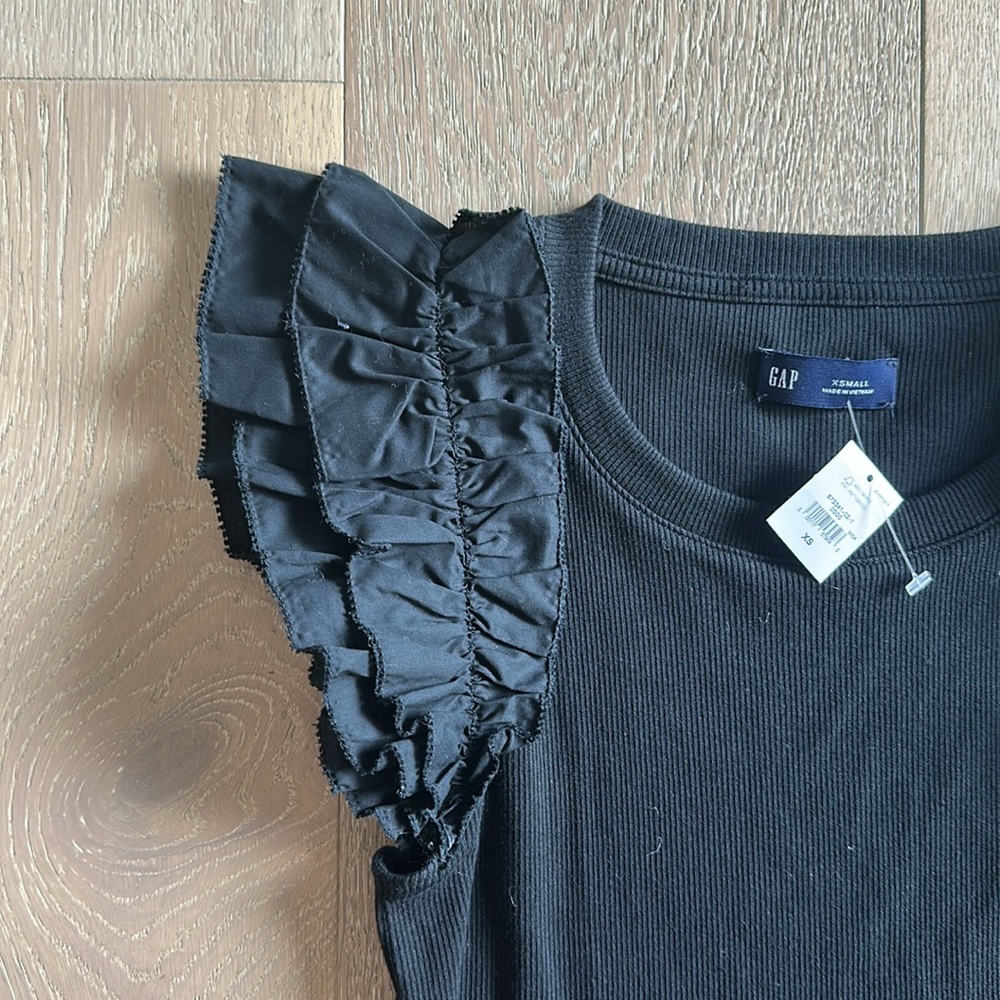 GAP Ruffle Sleeve Tiered Black Mini Dress - Picture 7 of 13